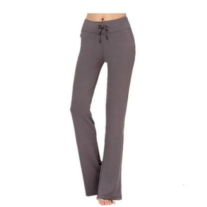 Activewear Women Wide Leg Pants Casual Cotton Yoga Pants With Pockets High Waist Drawstring Baggy Sweatpants Flare Leggings