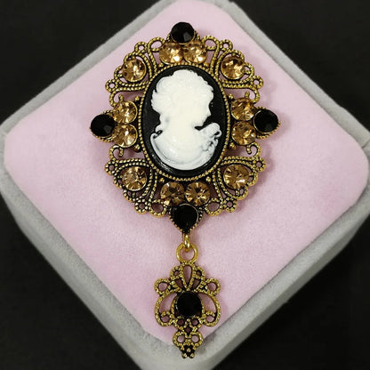 SHMIK Vintage Palace Style Relief Beauty Pendant Crystal Badges Brooch For Women Elegant Retro Middle Design Pin Jewelry