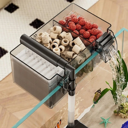 Wall Mounted Fish Tank Filter Box 3-in-1 Drip Flow Silent Operation Waterfall Filter Detachable Top Mounted Filter