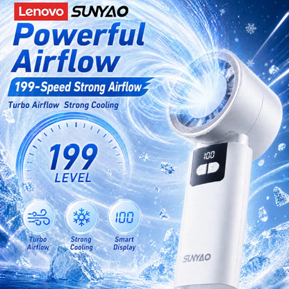 Lenovo FS001 Portable 199-Speed Stepless Adjustable Desktop Fan LED Digital Display 6H Long Battery Life Handheld Fan for Home