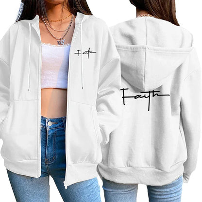 Womens Zipper Cardigan Coat Printing Casual Hooded Sweatshirt Sports Jogging Clothing High Quality Versatile Street Woman Jacket