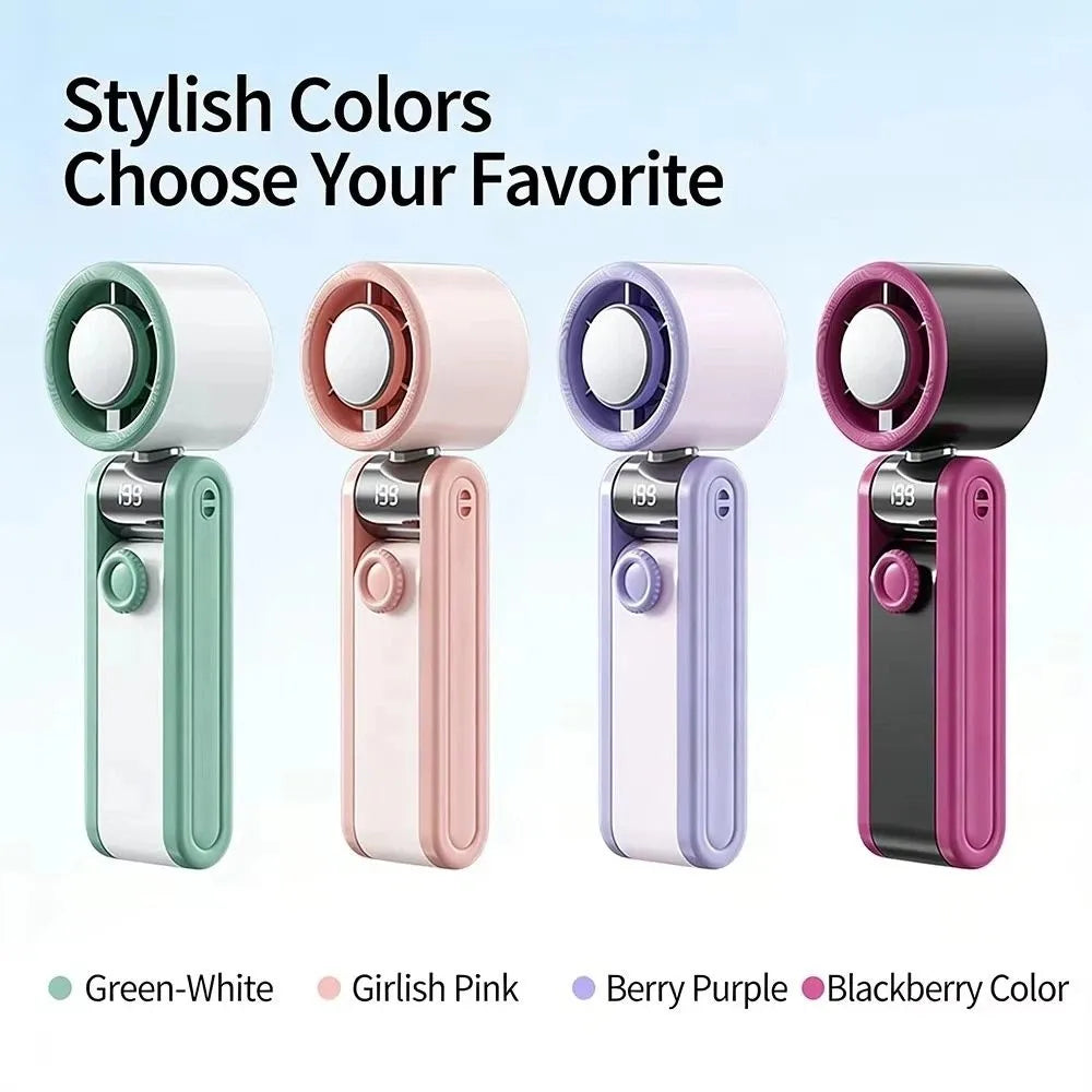 Foldable Design Portable Handheld Fan Portable Digital Display USB Rechargeable Fan Multi-Speed High Speed Turbo