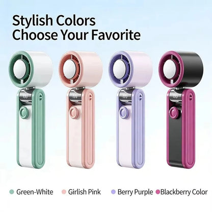 Foldable Design Portable Handheld Fan Portable Digital Display USB Rechargeable Fan Multi-Speed High Speed Turbo