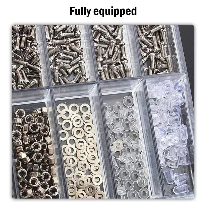 Screw Kit For Glasses, Nose Holder, Frame Nut, Spacer For Glasses Without Frame, Accessories, Box Of 18 Screws Specification
