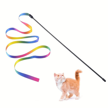 Pet Cat Toys Cute Funny Rainbow Strips Stick Cat Teaser Wand Pet Toys for Cats Interactive Toys Cat Supplies Pet Products