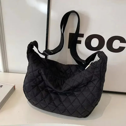 Women's Vintage Nylon Shoulder Underarm Bag Female Casual Waterproof Crossbody Hobo Bags for Lady Quilted Large Capacity Handbag