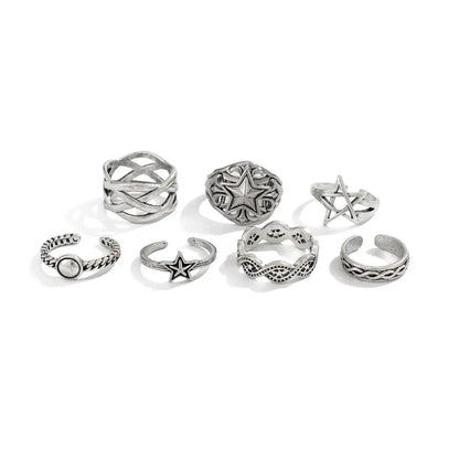 Ingemark 7Pcs/Set Goth Hollow Star Open Rings for Men New Trend Hip Hop Adjustable Finger Rings Grunge Jewelry Steampunk Gift