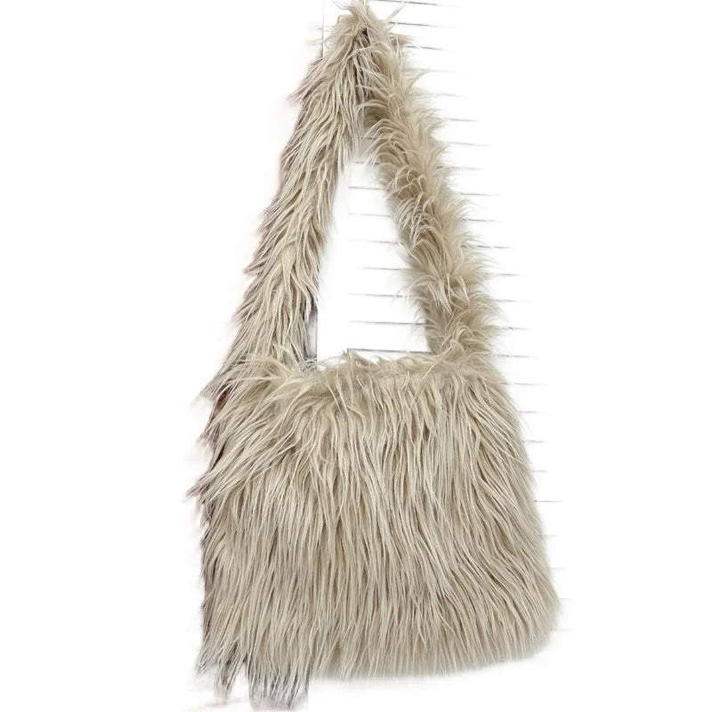 Soft Plush Women's Shoulder Bag Y2K Style Winter Furry Hobo Clutch Purse Fashionable Ladies Underarm Handbag Simple Design
