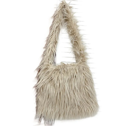 Soft Plush Women's Shoulder Bag Y2K Style Winter Furry Hobo Clutch Purse Fashionable Ladies Underarm Handbag Simple Design