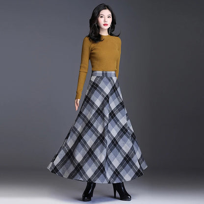 Plus Size 3XL Women Plaid Skirt Thick Warm Elegant Tall Waist Long Skirt 2021 Winter Casual Woolen Long Plaid Skirt Female Skirt