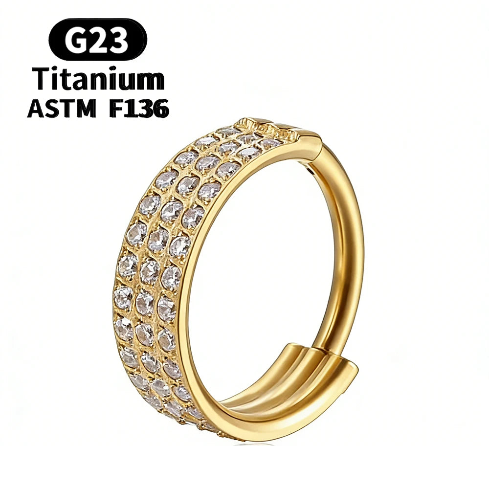 ASTM F136 Titanium 16G Hinged Nose Ring CZ Septum Clicker Cartilage Hoop Earrings Tragus Rook Daith Conch Helix Piercing Jewelry