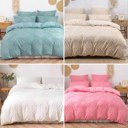 3PCS/set Khaki Tufted Duvet Cover Set Line Comforter Cover Geometric Bed Set Lightweight Down Bedding Set for All Season