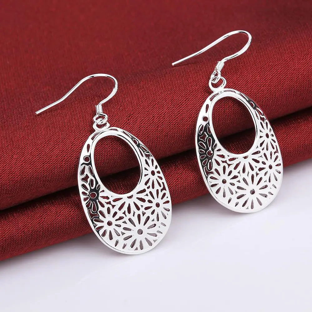 925 Sterling Silver fine Carved oval retro Earrings for Women Luxury Fashion Party Wedding  Jewelry Christmas Gifts