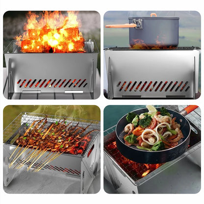 Mini Backpacking Stove Portable Folding Barbecue Grill with Grill-Grid Stainless Steel Camp Stove for Outdoor