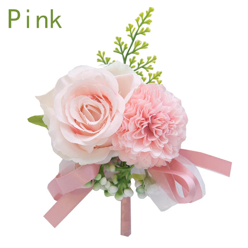 Girls Bridesmaid Wrist Flowers Groom Boutonnier Suit Corsage Pins Artificial Silk Rose Fabric Hand Flowers Wedding Accessories