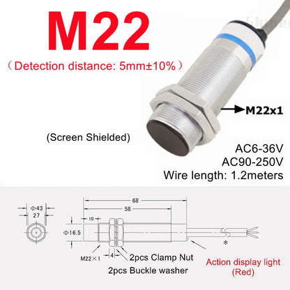 Approach Sensor 4mm 6mm M5 M10 14 M16 M20 22 Black Proximity Switch Inductive Proximity Sensor Detection Switch NPN PNP DC AC