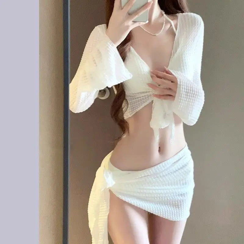 2025 New Swimsuit for Women, High-end Split Four-piece Bikini Sexy Slimming Small Breasts Gathered for Seaside Vacation
