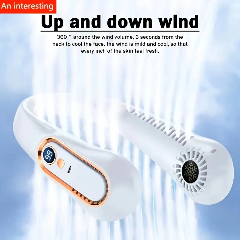 Hanging Neck Fan Digital Display Power Ventilador Bladeless Neckband Fan Portable Mini Air Cooler USB Rechargeable Electric Fans