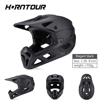 Horntour 2025 Adult Mountain Bike Helmet Full Face Integrally Molded Motorcycle Riding Safety Bicycle Helmet Head Protection