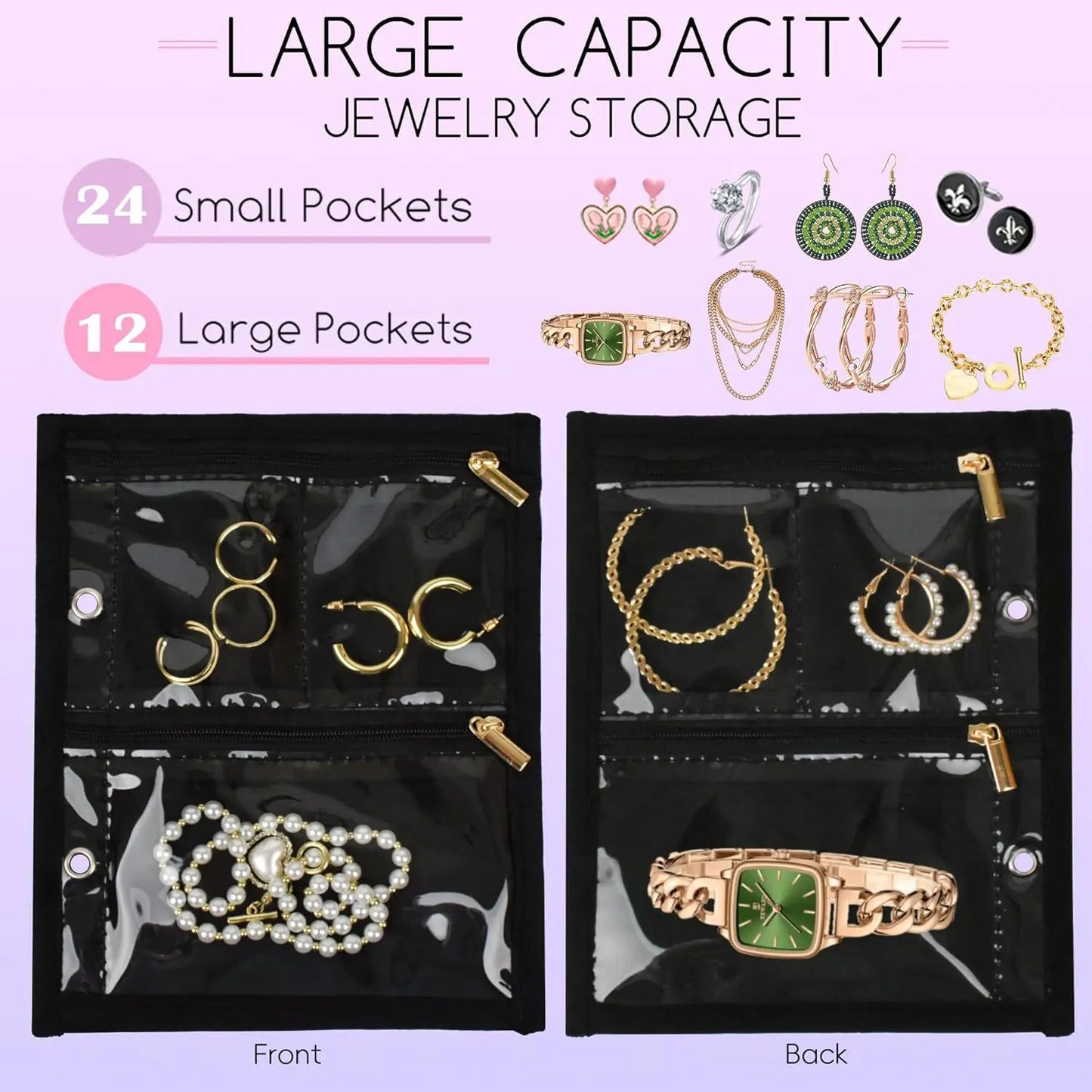 Travel Jewelry Organizer Case,Jewelry Bags Jewelry Storage Book Binder with Clear Zipper Velvet Pouch for Traveling,Earrings