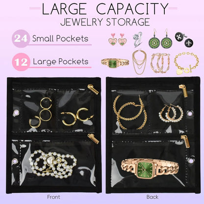 Travel Jewelry Organizer Case,Jewelry Bags Jewelry Storage Book Binder with Clear Zipper Velvet Pouch for Traveling,Earrings