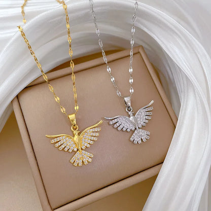 DIEYURO 316L Stainless Steel Phoenix Eagles Pendant Necklace For Women Girl 2023 New Trend Choker Neck Chain Jewelry Gift Party