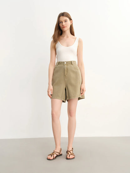 DUSHU Plus-Size Women's Soft Jeans Shorts - 2025 Summer New Arrival High-Waisted Slimming Casual Versatile Pants 25DS82296