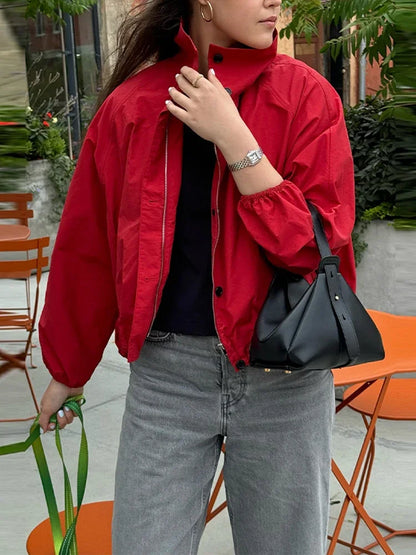 Casual Lightweight Jackets Women Solid  Zipper Single Breasted Long Sleeve Loose Coats Female 2025 Autumn Fashion Outwear Lady