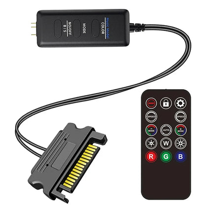 TEUCER  LC-S60 ARGB Controller Cable 5V 3PIN to SATA Interface Extension Controller with Remote Control for PC Cooling Fan