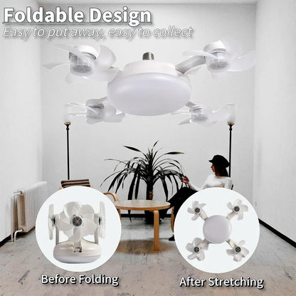 E27 Screw in Ceiling Fan with Remote Control Socket Fan Light Drone Fan Dimmable 3Color Temperatures for Bedroom Kitchen Garage