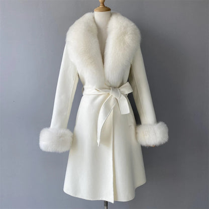 Jxwatcher Winter Cashmere Coat For Women Removable Natural Fox Fur Collar And Cuff Aautumn Ladies Fashion Streewear Long Outwear