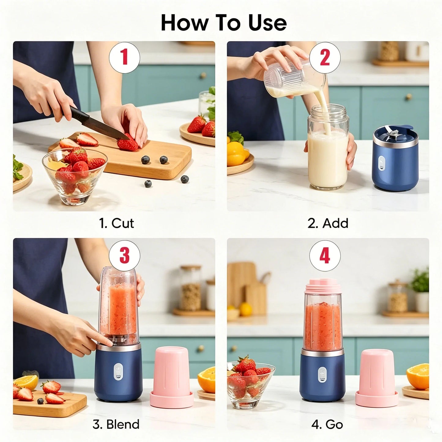 Portable Fruit Juicer Blenders Outdoor Personal Electric Mini Bottle Home USB Charge 6 Blades Double Cup Juicer Machine