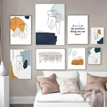 Modern Abstract Line Art Canvas Painting  Dental Clinic Wall Decor Dentist Office Posters and Prints Aesthetic Teeth Artwork for