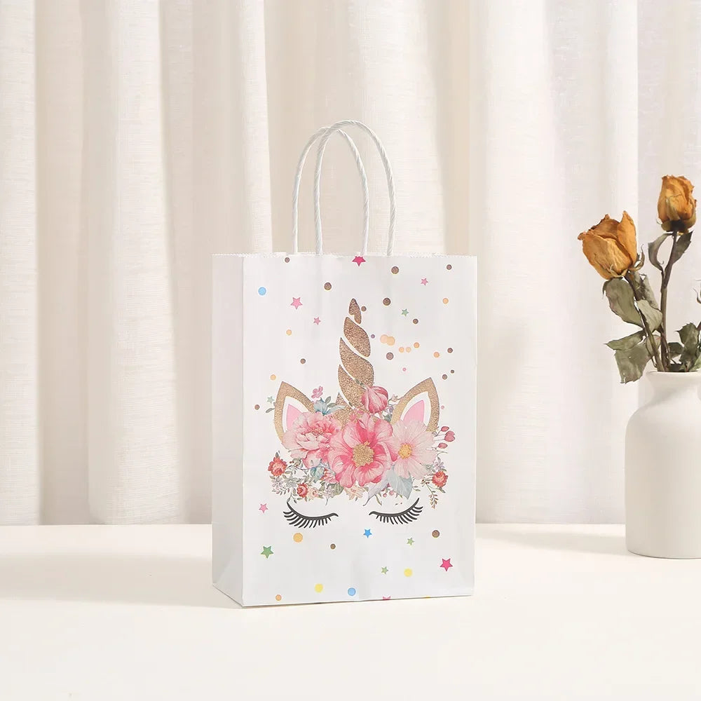 12Pcs Cartoon Unicorn Theme Paper Gift Packaging Bag with Handle Shopping Tote Bag  for Kids Birthday Baby Shower Party Decor