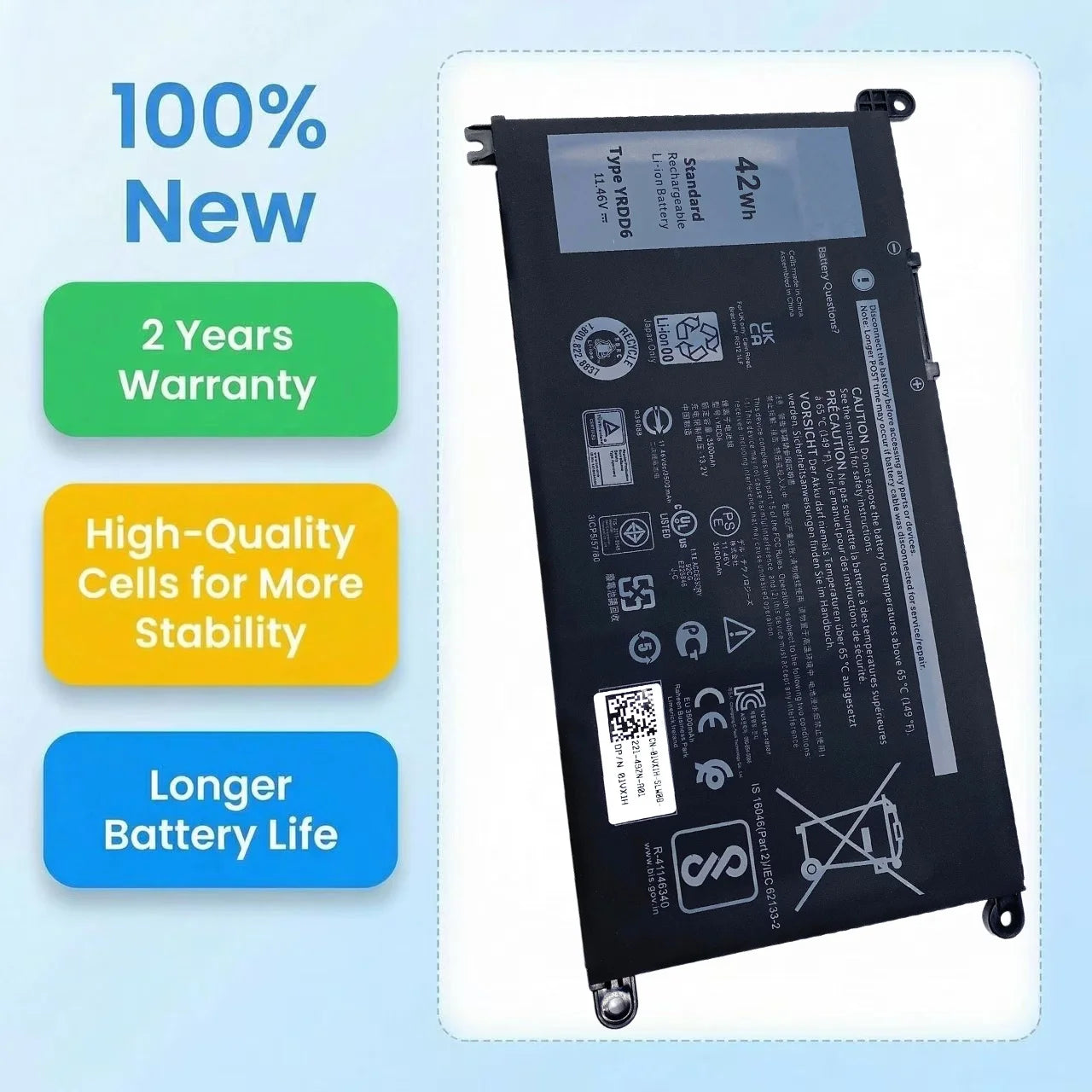 YRDD6 Laptop Battery For Dell Vostro 3491 3591 3490 3590 3501 Inspiron 5481 5482 5485 5491 5591 5485 5585 5480 1VX1H P116G P93G