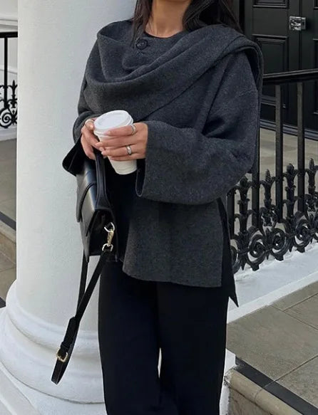 2025 Winter Female Scarf Coat Long Sleeve Knitted Asymmetric Jackets For Women Streetwear Causal Women Coats
