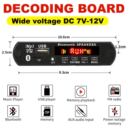 26PCS Bluetooth 5.0 MP3 WMA WAV APE Decoder Board DC 12V Handsfree Car Audio Mic USB AUX TF FM Radio Mp3 Music Player Speaker