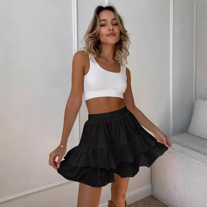 Original Lotus Leaf Edge Wave Point Wrapped Skirt Spring and Summer Women Sweet High Waist Solid Casual Soft Cotton Beach Skirt
