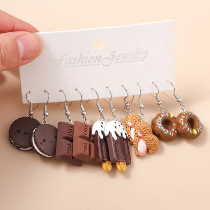 5pairs/set Cute Candy Chocolate Earrings for Women Girls 3D Food Dangle Earrings Kids Jewelry Gifts
