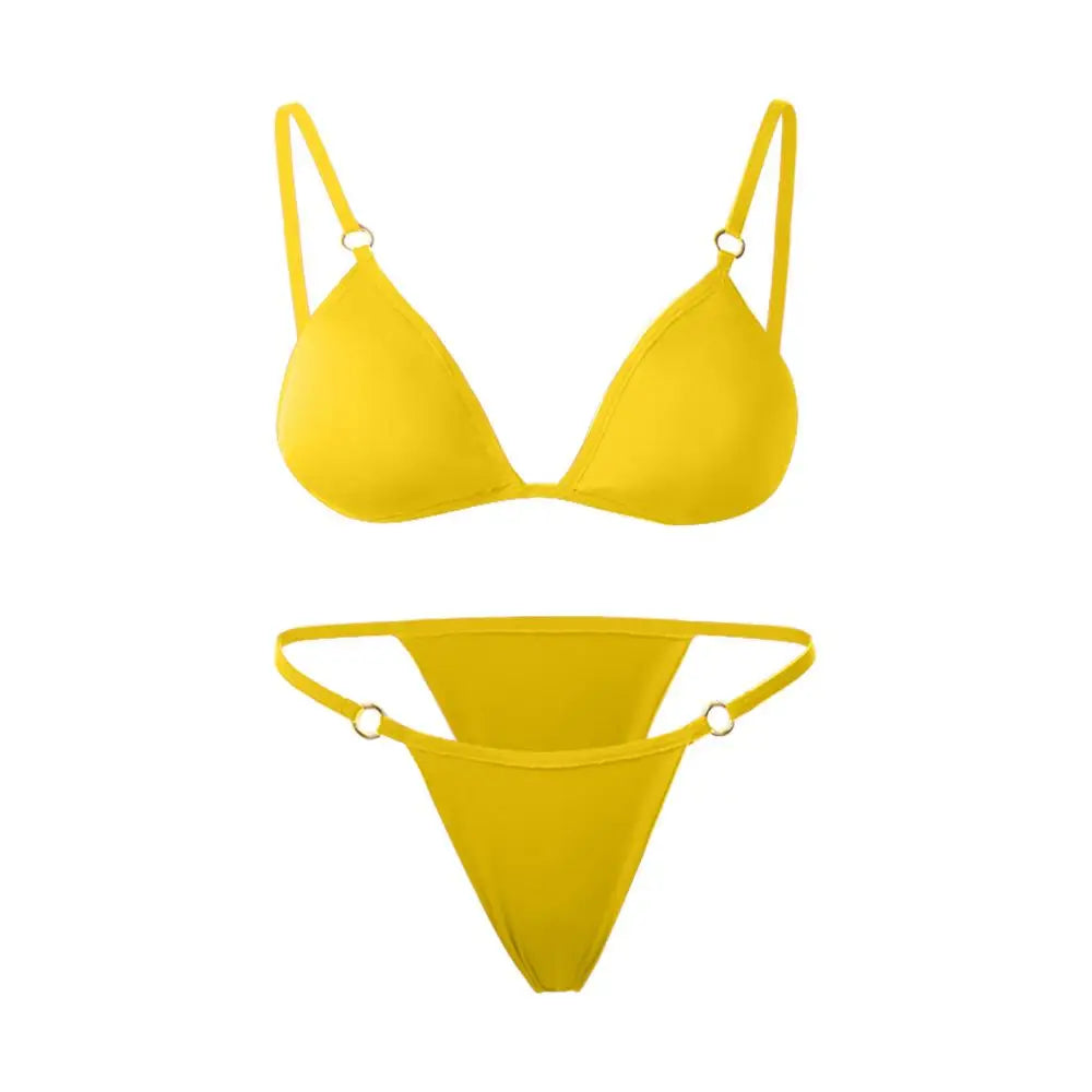 Woman Girl Beach Swimsuit Sexy Low Waist Split Swimwear Solid Color Bikini Set Two Piece Sling Backless Metal Buckle