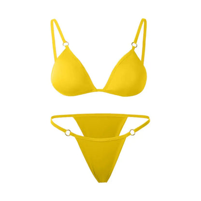 Woman Girl Beach Swimsuit Sexy Low Waist Split Swimwear Solid Color Bikini Set Two Piece Sling Backless Metal Buckle