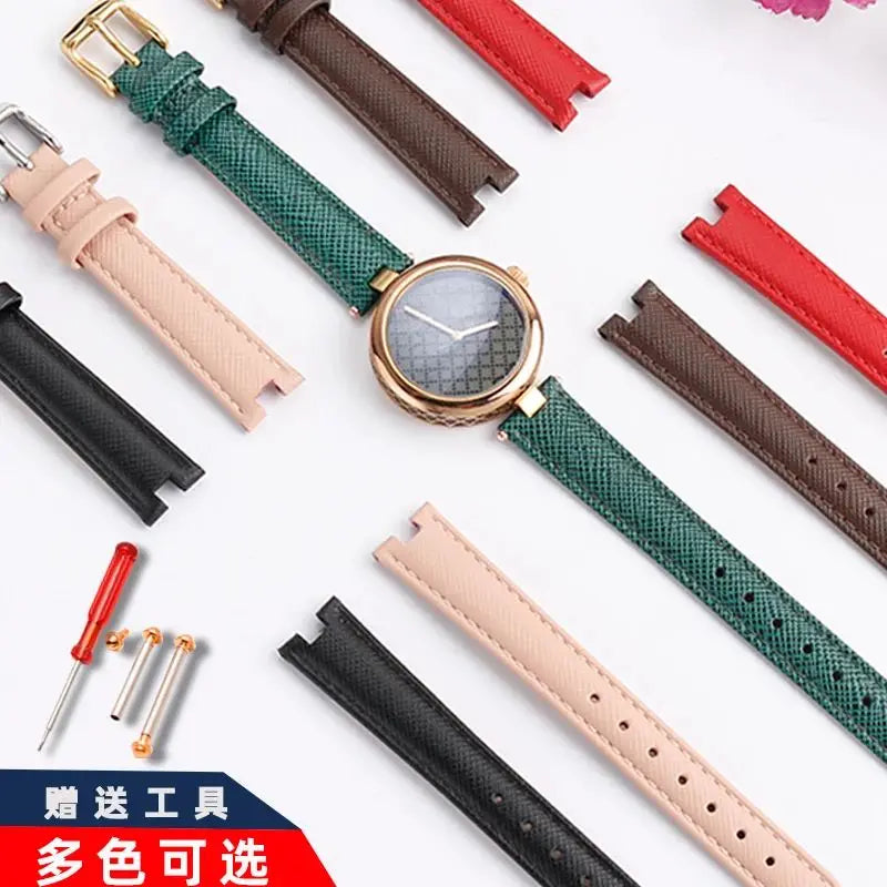 12mm 14mm For Gucci YA141401 YA141404 YA141505 Soft Cowhide Genuine Leather watchband GC women's watch strap Pink red bracelet