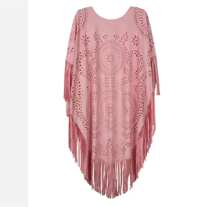 Women's Tassels Sleeveless Vest Hippie Faux Suede Fringe Jackets Cardigan Summer Hollow Waistcoat Outwear Tops