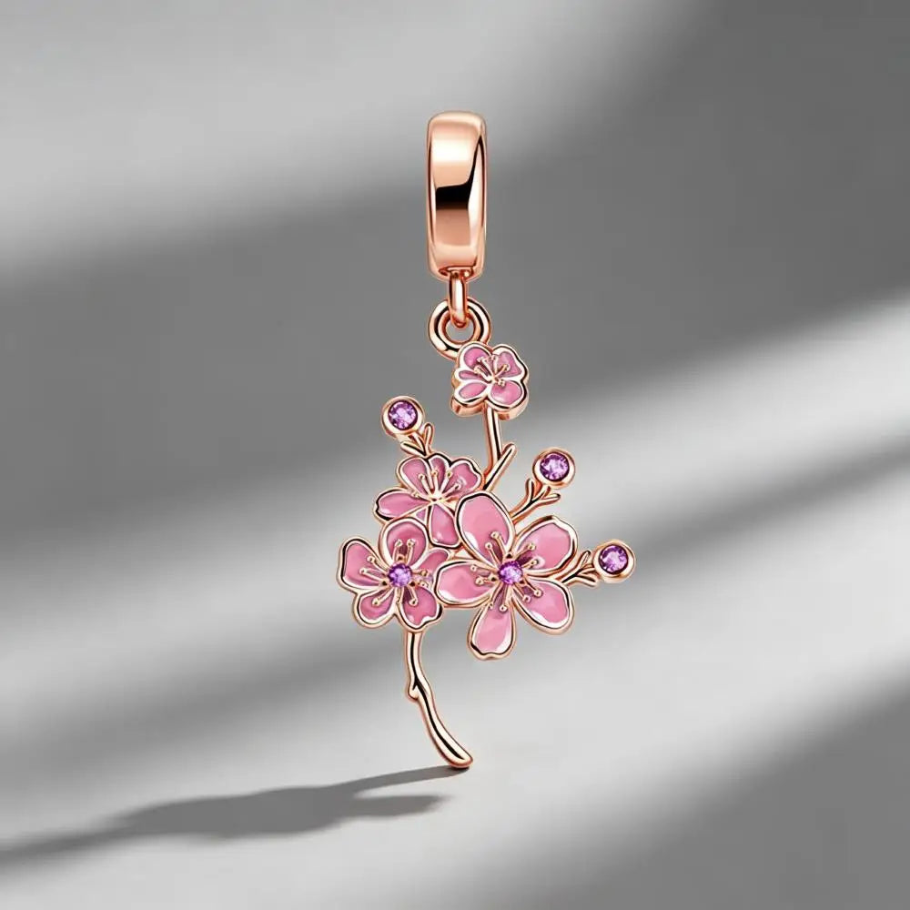 Rose Gold Plated Charms for Bracelet DIY Jewelry Making Heart Flower Strawberry Butterfly Paw Print CZ Pendant Beads Women Gift