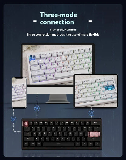 CIDOO QK61 V2 Mechanische Tastatur, 60%-Layout, Gasket-Struktur, VIA-programmierbar, Hot-Swap-fähig, drei Modi, kabellos, RGB-Tastatur