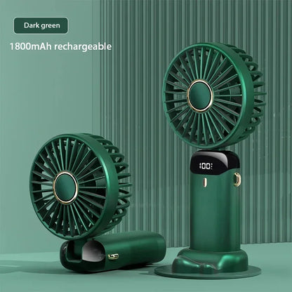 New Portable Handheld Fan with Digital Display, 5-Speed USB Rechargeable Mini Fan, Ultra Quiet Personal Fan with Lanyard & Bas