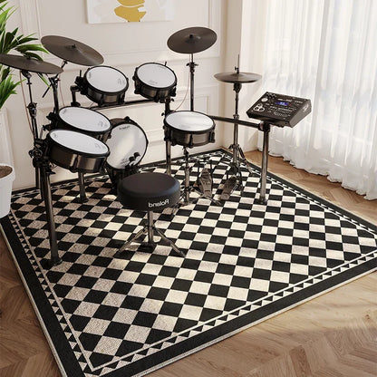 Modern Living Room Rug Home Decor Fashion Luxury Drum Abstract Music Symbol Black White Plaid Large Area Bedroom Decor Rugs