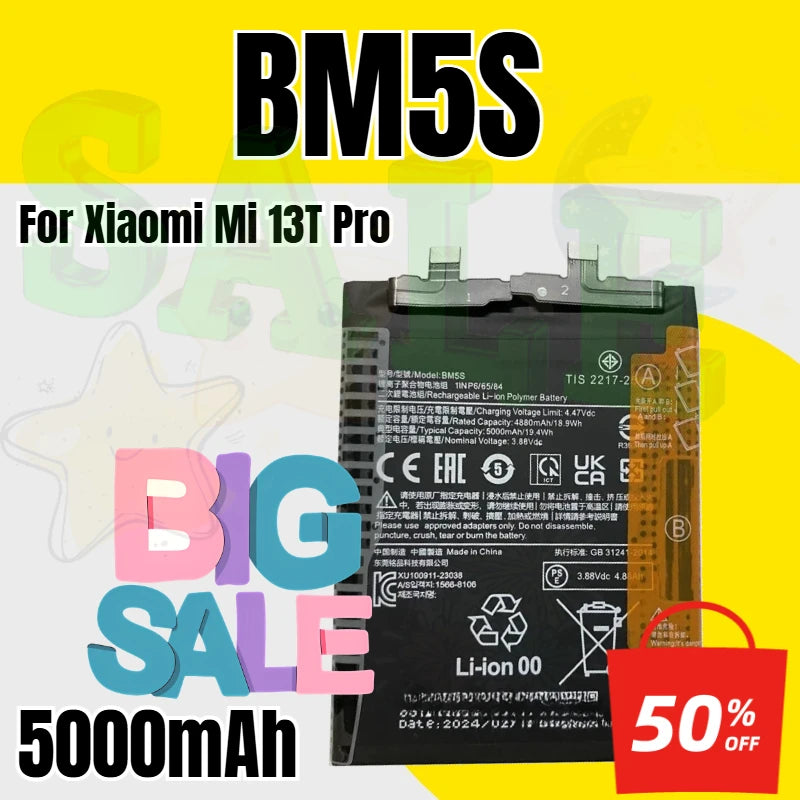 BM5S Battery 5000mAh for Xiaomi Mi 13T Pro Mobile Phone Batteries