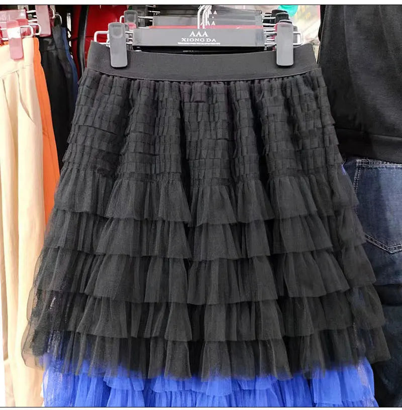 New In 2025 Summer Tulle A-Line Cake Skirts Women Elastic High Waist Tutu Short Skirt Korean Fashion Sweet Tutu Streetwear Skirt
