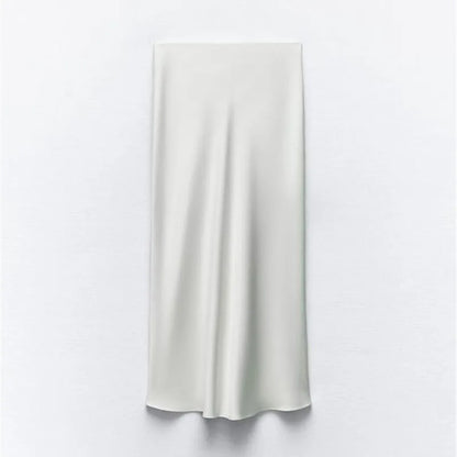2026 Women Simple Casual Long Skirt Spring Summer Elastic High Waisted A-Line Skirts Woman Elegant Streetwear Satin Skirts Lady